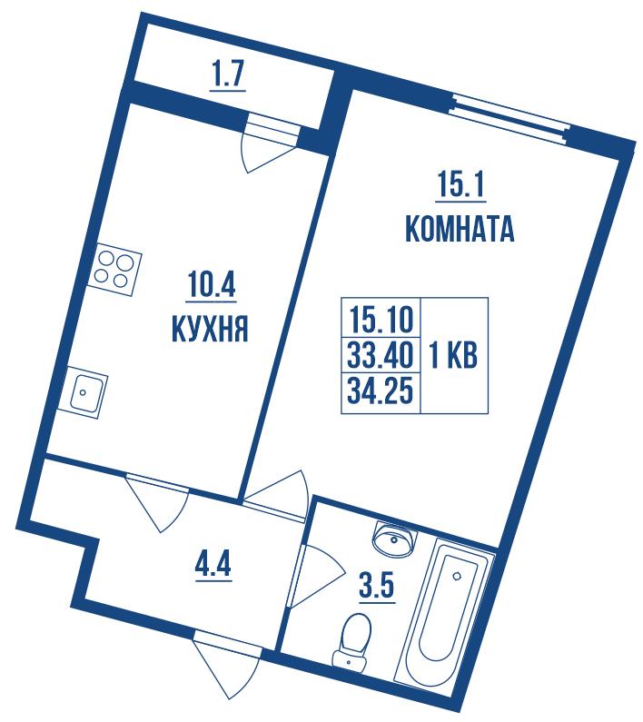 Продажа 1-комнатной квартиры, Санкт-Петербург, Комендантский Проспект,  60