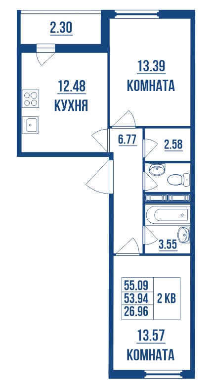 Продажа 2-комнатной новостройки, Санкт-Петербург, Земледельческая Улица,  3